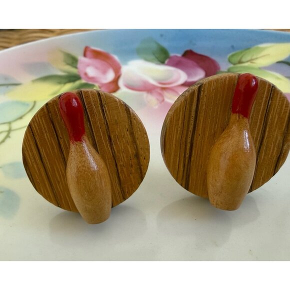 Unbranded Jewelry - Vintage MCM Wood Wooden Earrings Bowling Pins Clip on